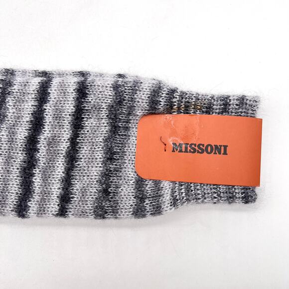 MISSONI Mohair Striped Leg Warmers Gray Sweater Knit Fuzzy Cozy NEW - Picture 2 of 7
